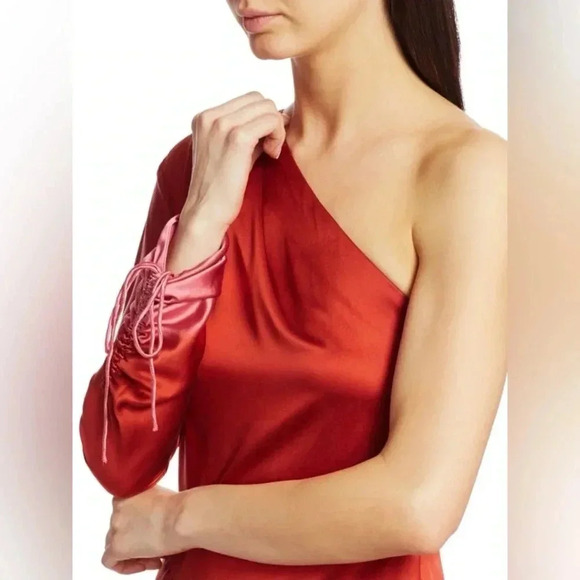 Alejandra Alonso Rojas Dip-Dye Silk One-Shoulder Asymmetrical Gown with/ Train - Picture 4 of 16